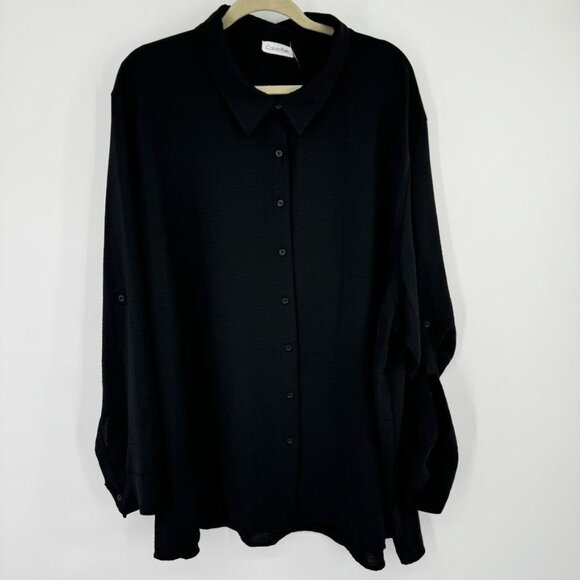 Calvin Klein Womens blouse tunic Black Button Down Shirt Size 3x Long Sleeve - Picture 4 of 11